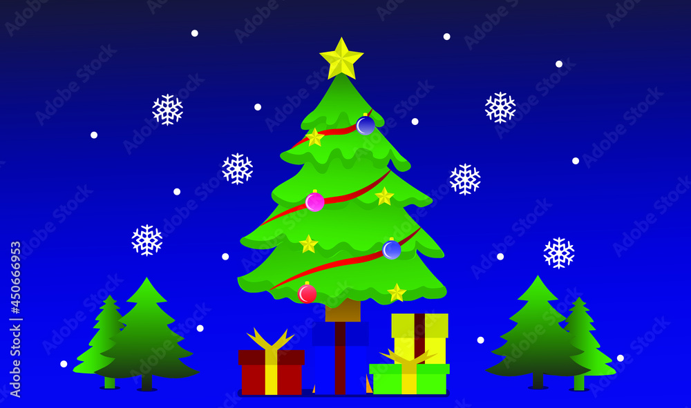 christmas tree with decorations and gift boxes