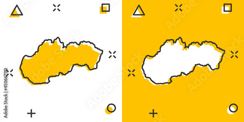 Vector cartoon Slovakia map icon in comic style. Slovakia sign illustration pictogram. Cartography map business splash effect concept.