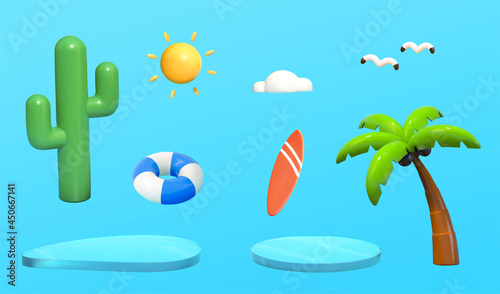 3d summer beach objects