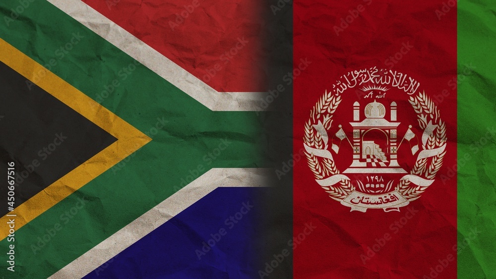 Afghanistan and South Africa Flags Together, Crumpled Paper Effect Background 3D Illustration