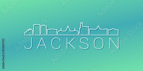 Jackson, MS, USA Skyline Linear Design. Flat City Illustration Minimal Clip Art. Background Gradient Travel Vector Icon.