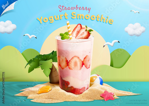 3d strawberry yogurt smoothie ad