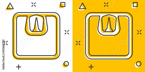 Vector cartoon bathroom scale weigher icon in comic style. Weigher sign illustration pictogram. Balance business splash effect concept.