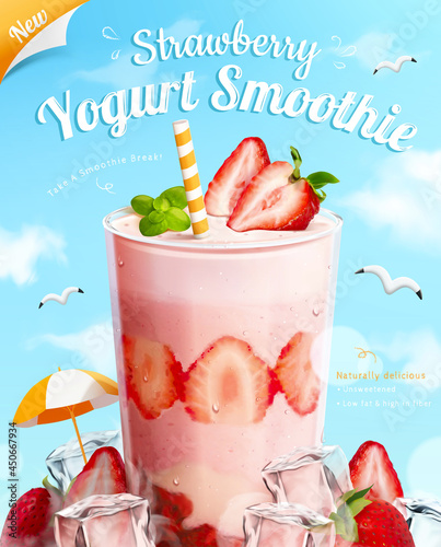 3d strawberry yogurt smoothie ad