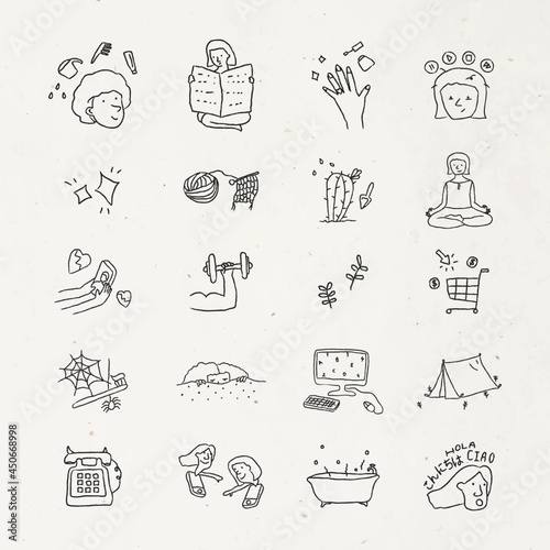 Activities at home doodle style vector set