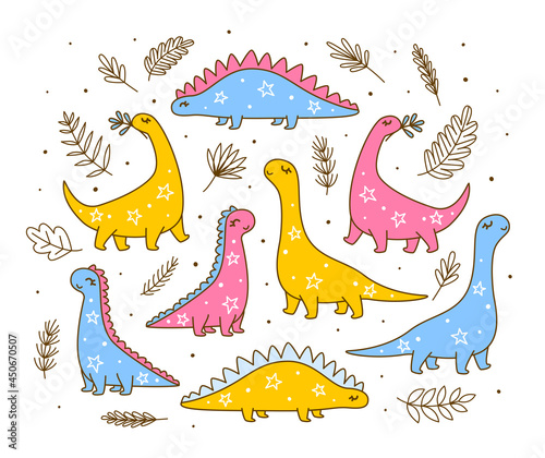 Set of cute dinosaurs - cartoon characters for happy children design