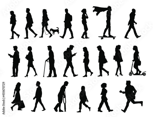 Different people walking silhouette vector illustration 