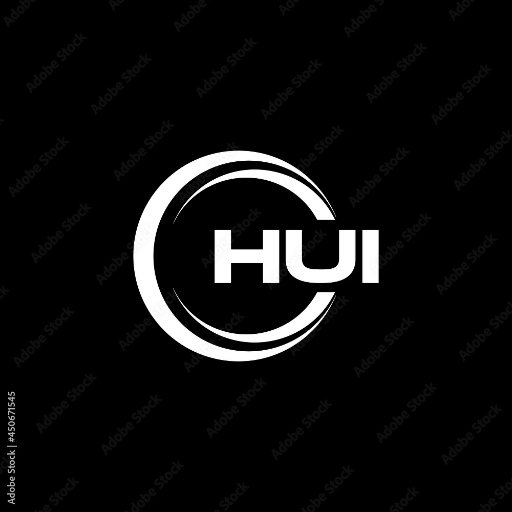 HUI letter logo design with black background in illustrator, vector logo modern alphabet font overlap style. calligraphy designs for logo, Poster, Invitation, etc.