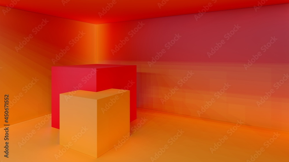 Abstract red interior background geometric shapes in design 3d render