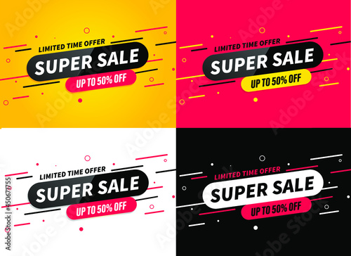 Vector illustration super sale banner collection templates design, Big sales set, special offer. end of season.