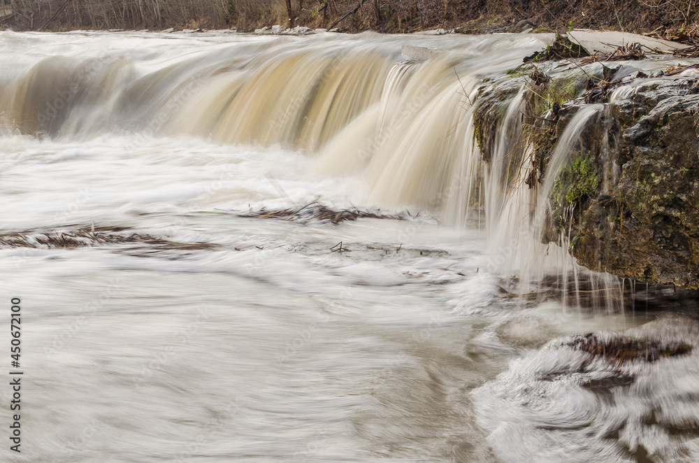 Venta waterfall, the widest waterfall in Europe, in winter day, Kuldiga, Latvia.