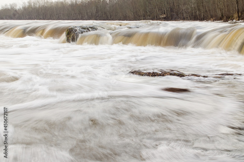Venta waterfall, the widest waterfall in Europe, in winter day, Kuldiga, Latvia.