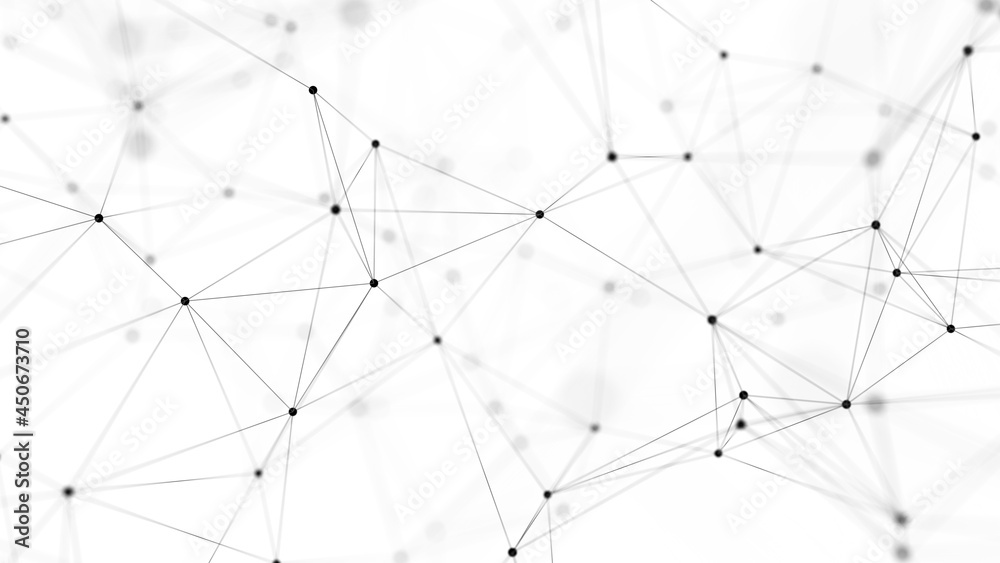 Distribution of black lines and dots in white space. Digital background of data network connection. 3D rendering.