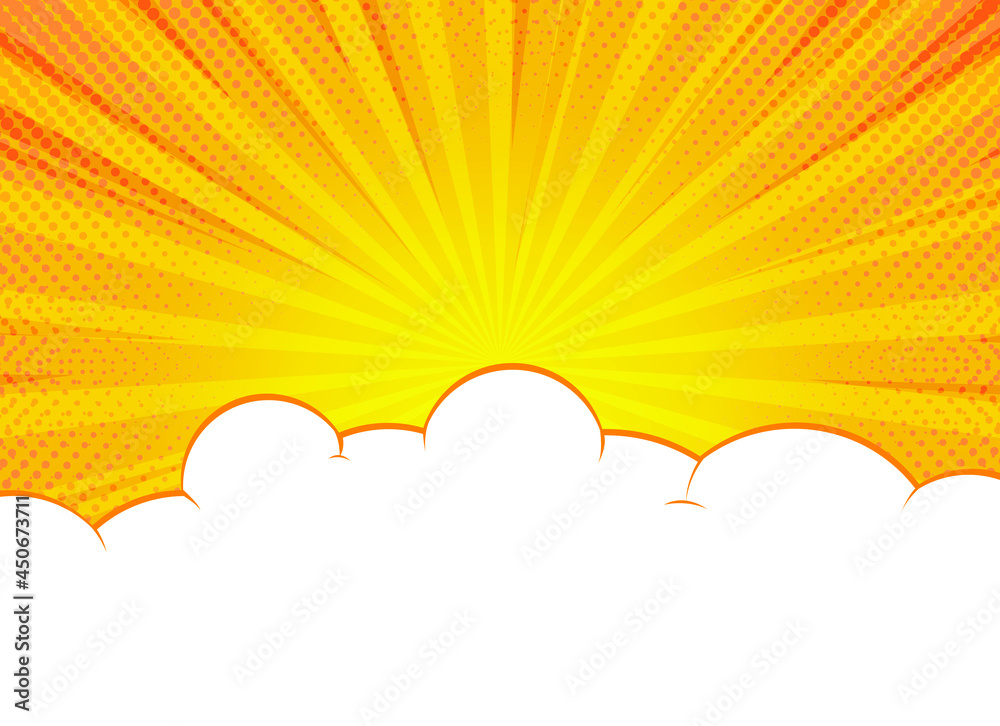 Comic book cartoon speech bubble for text. Cartoon puff cloud yellow background for text template. Pop art dialog conversation funny smoke steam. Comics explosion symbol Comic book cartoon speech bubble for text. Cartoon puff cloud yellow background for text template. Pop art dialog conversation funny smoke steam. Comics explosion symbol