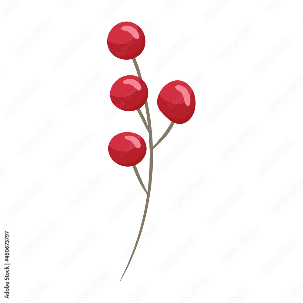 Hand drawn branch with red berries Hand drawn branch with red berries