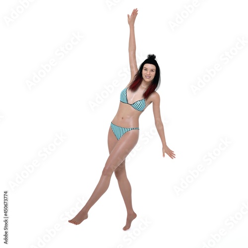 3D Render : a smiling girl with summer styles bikini, isolated