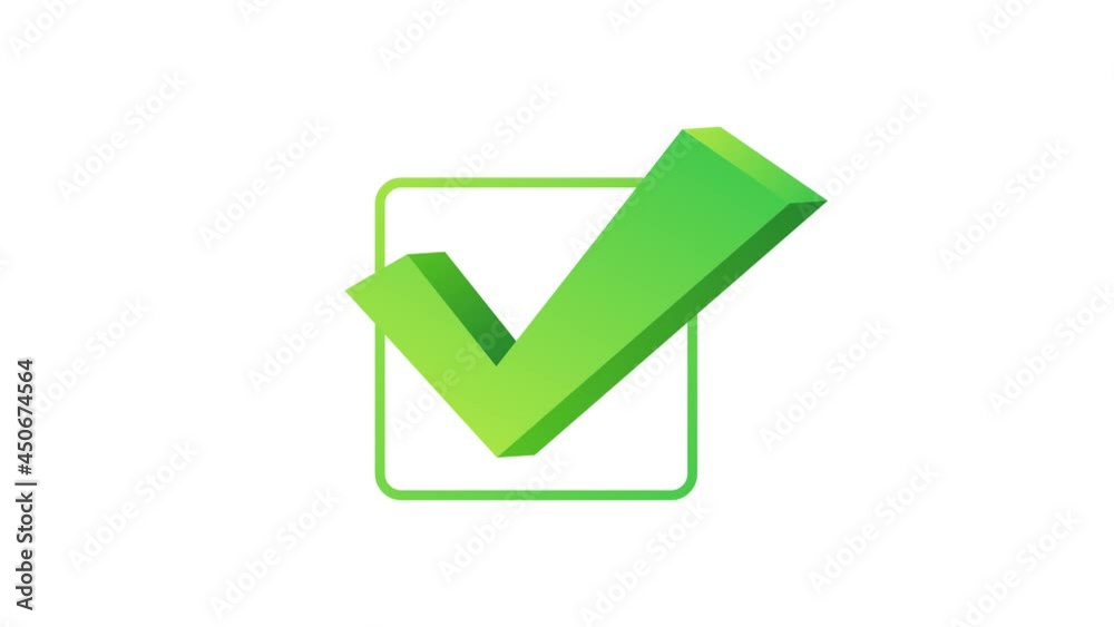 Checkmark. Green approved sticker on white background. Motion graphics. Checkmark. Green approved sticker on white background. Motion graphics.
