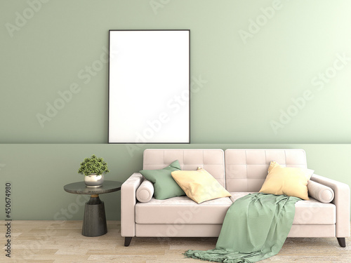 pastel green modern living room with sofa