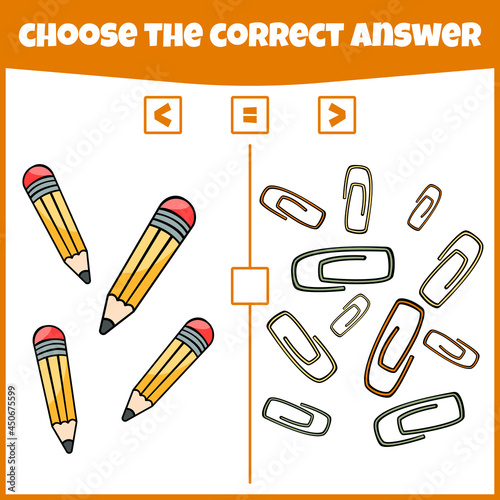 More less or equal. Compare the number. Counting game. Educational mathematical game. Math game for kids.