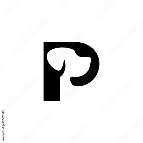 Letter p dog logo design vector image , letter p dog logo icon design , dog letter P logo icon , letter p head dog logo