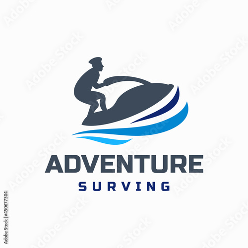 Man ride speed boat .adventure surfing in sea,vector logo design