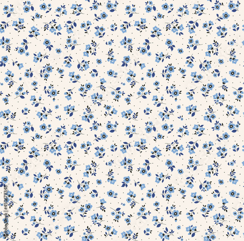 Vector seamless pattern. Pretty pattern in small flowers. Small blue flowers. White background. Ditsy floral background. The elegant the template for fashion prints. Stock vector.