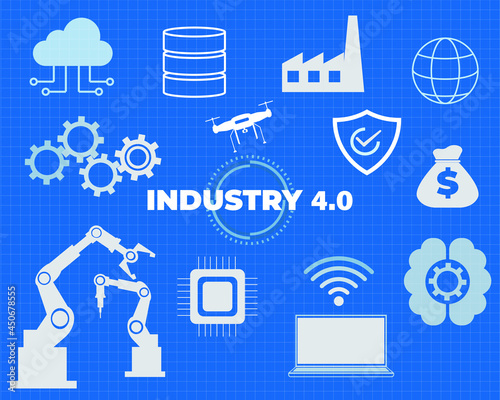 Robotic futuristic hud background. concept of automatization, machinery, robotic technology, industrial revolution and artificial intelligence. physical system icons ,Internet of things network,smart