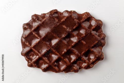 Chocolate waffle snack on white background