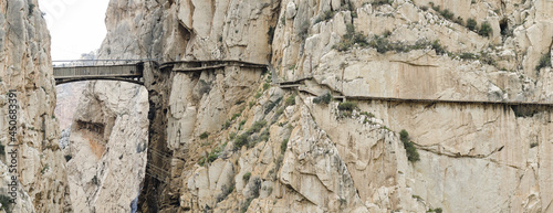 King's little pathway, walkway along the steep walls, narrow gorge in El Chorro, Ardales,