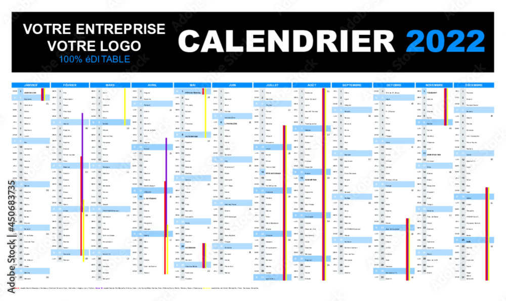 Calendrier 2022 éditable personnalisable modifiable Stock Vector ...