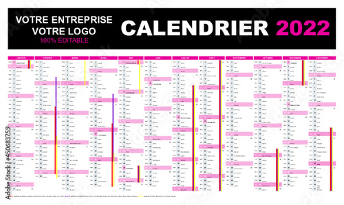 Calendrier 2022 éditable personnalisable modifiable