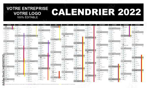Calendrier 2022 éditable personnalisable modifiable
