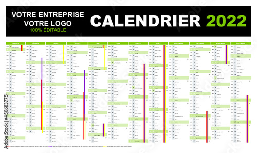 Calendrier 2022 éditable personnalisable modifiable