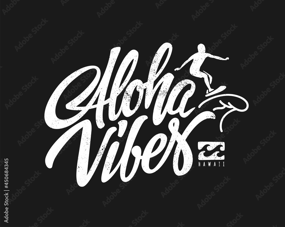 Aloha vibes hand-lettering, t-shirt typographic design. Vector illustration Aloha vibes hand-lettering, t-shirt typographic design. Vector illustration