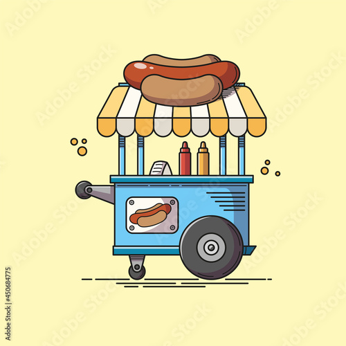 Hotdog stand with ketchup and mustard. Vector illustration in modern comic style. (ID: 450684775)