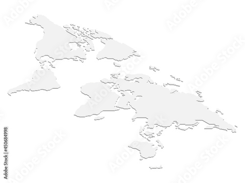 Isometric map of World. Gray land silhouette on white background. 3D vector illustration