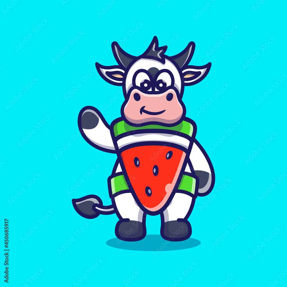 Fototapeta premium cute cow wear costume watermelon