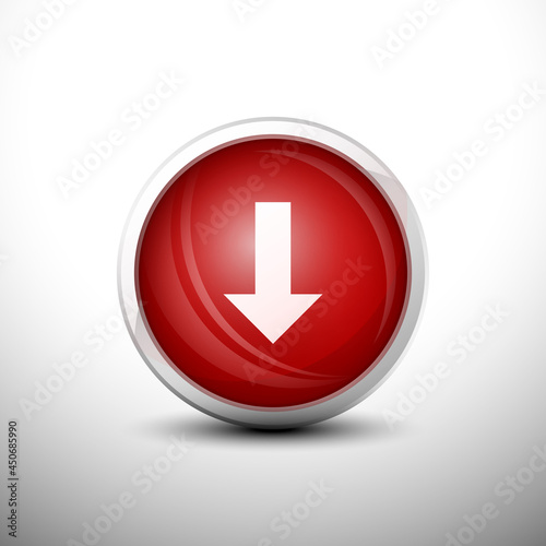 Down Arrow in 3D Shiny Red Keys for web Icons, Education Icons and Punctuation Icons. Vector Illustration