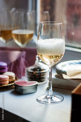 glass of wine on table