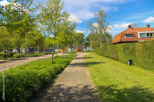 Main road Europalaan in the village of Nieuwerkerk aan den IJssel