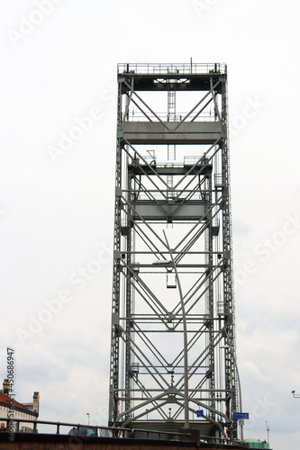Steel vertical lift bridge over Gouwe canal in Waddinxveen