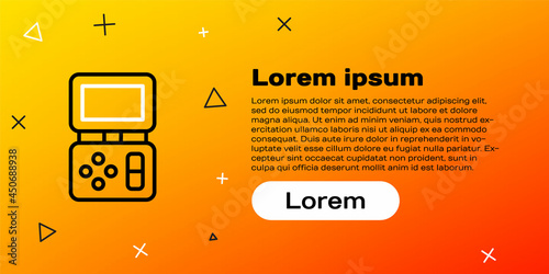 Line Portable tetris electronic game icon isolated on yellow background. Vintage style pocket brick game. Interactive playing device. Colorful outline concept. Vector