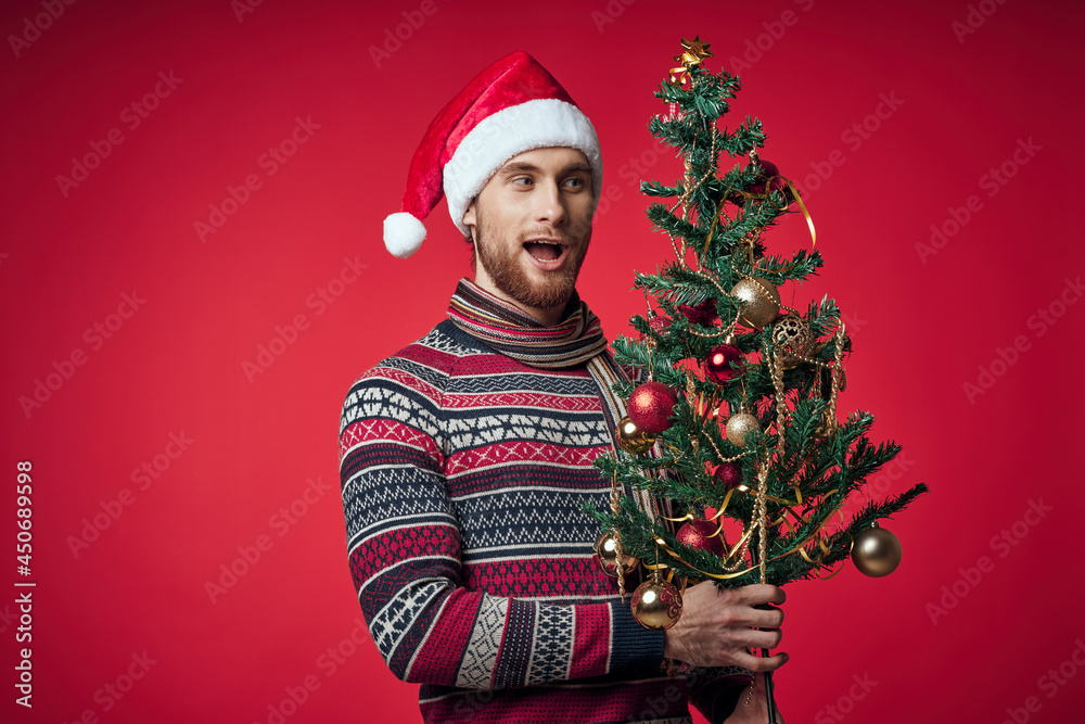 emotional man christmas tree toys decoration studio lifestyle emotional man christmas tree toys decoration studio lifestyle