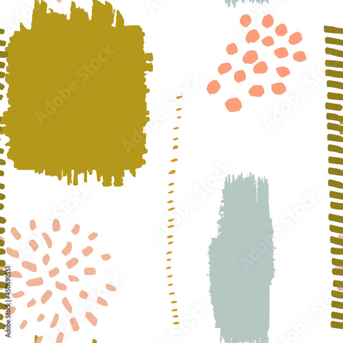  Vector abstract seamless background. Hand painted graphic elements, colorful brush strokes and shapes for decoration, invitations, posters, card, textile