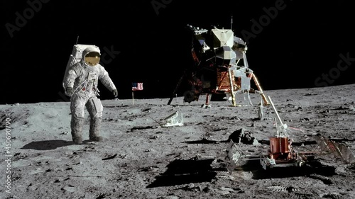 Astronaut jumping on the moon. 