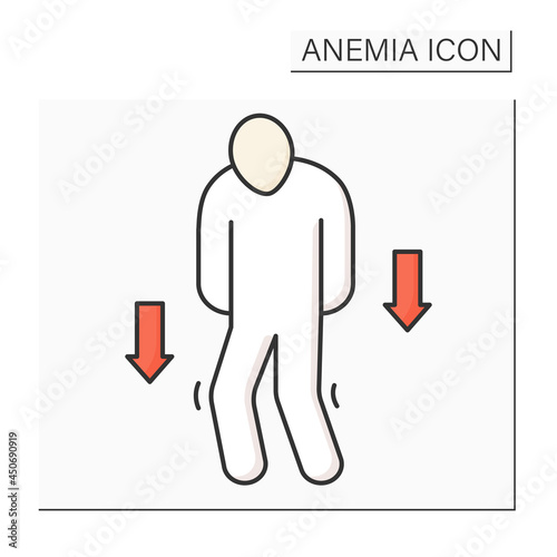 Anemia color icon. Disease symptoms.Weakness. Low hemoglobin, fast tiredness. Health protection concept. Isolated vector illustration