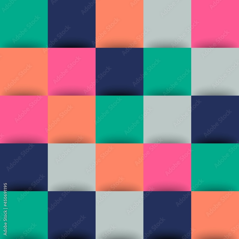 Pink green blue grey 3d checkered abstract background.