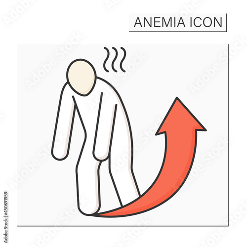 Anemia color icon. Disease symptoms.Extreme fatigue. Weakness. Little strength or energy. Health protection concept. Isolated vector illustration