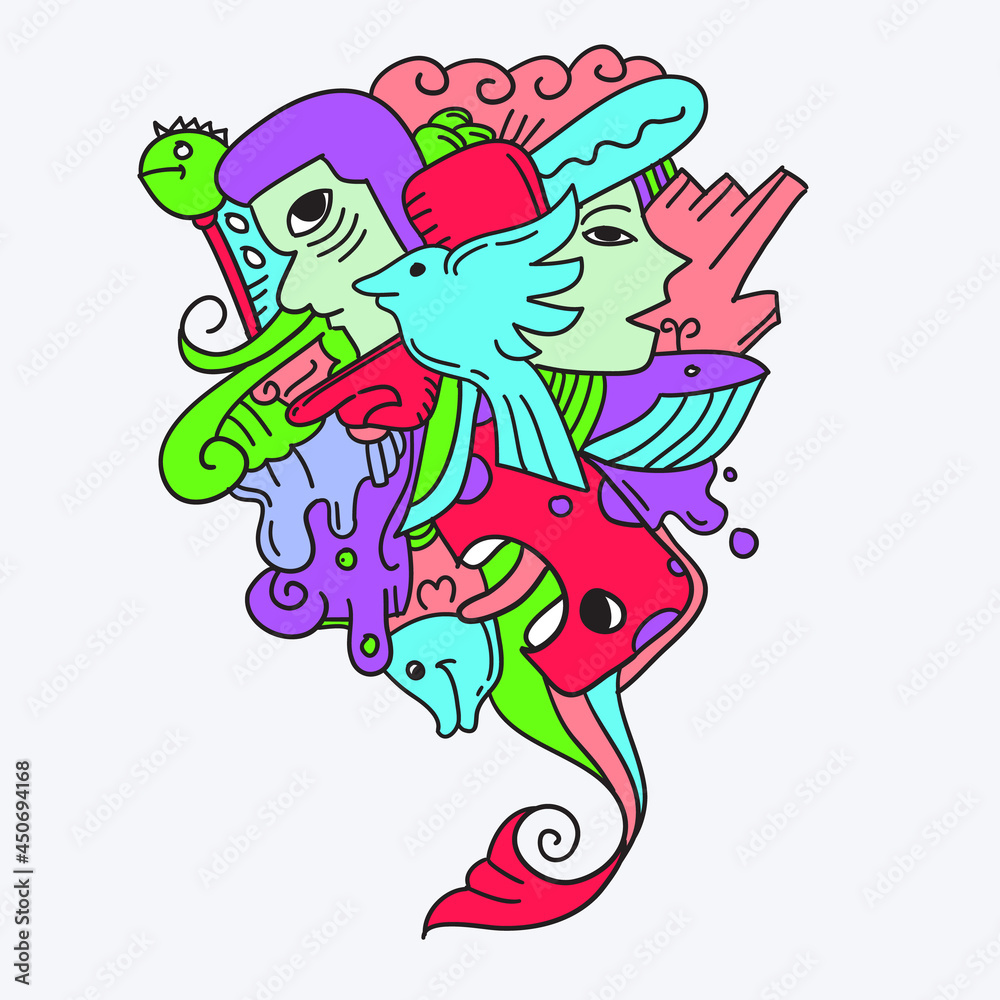 
Abstract doodle with bright color. suitable for clothes design or background design decoration