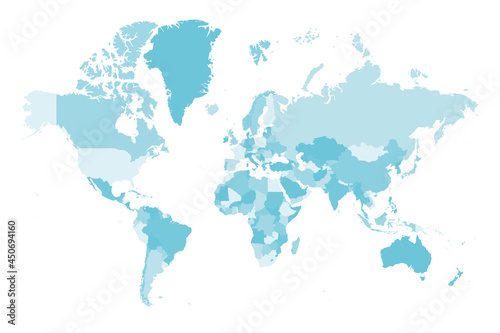 Map of World. Mercator projection. High detailed political map of countries and dependent territories. Simple flat vector illustration